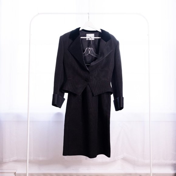 Paris Designer Black Suit Skirt Vintage Made in France Blazer Straight Skirt